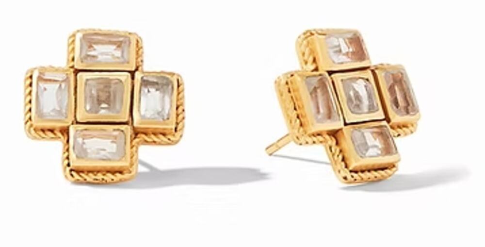 Julie Vos 24K Gold Plated Savoy Cross Earrings Vintage Inspired Timeless Neutral